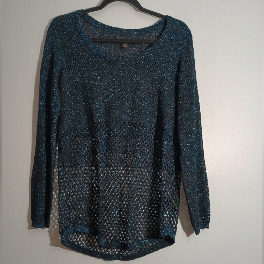 Rock & Republic Black and Blue Metallic Sweater M